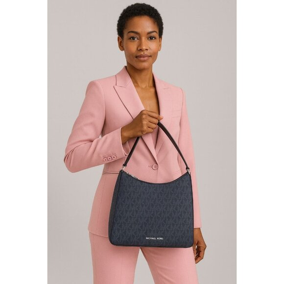 Michael Kors Jet NWT Large Tote Bag Navy Blue Logo Shoulder Handbag 11 X 15 X 5" - Picture 2 of 14